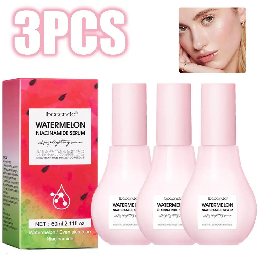 

3Pcs Watermelon Glow Niacinamide Dew Drops Instant Hydrating Face Serum Oil-Free Moisturizer Highlighting Skincare Makeup