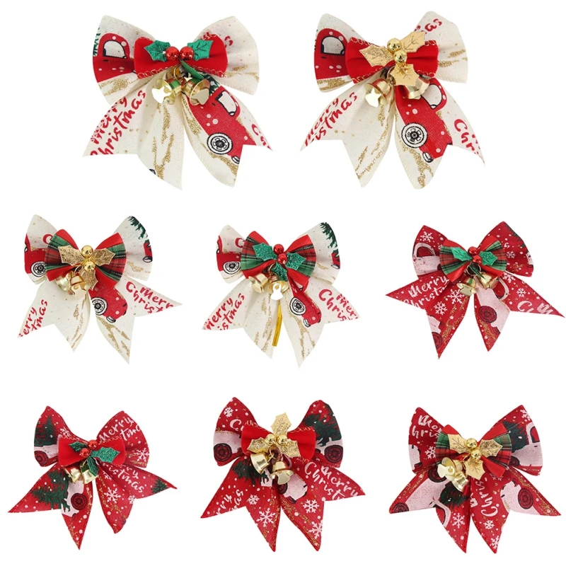 

6PCS Christmas Tree Bow Christmas Ornaments Bell Home Garden Bows Xmas Tree Hanging Ornament New Year 2024 Party Decorations
