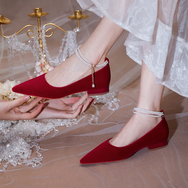 

Туфли-лодочки женские замшевые, плоская Свадебная обувь, ремешок на щиколотке, с жемчугом, квадратный низкий каблук, повседневная одежда в ретро стиле