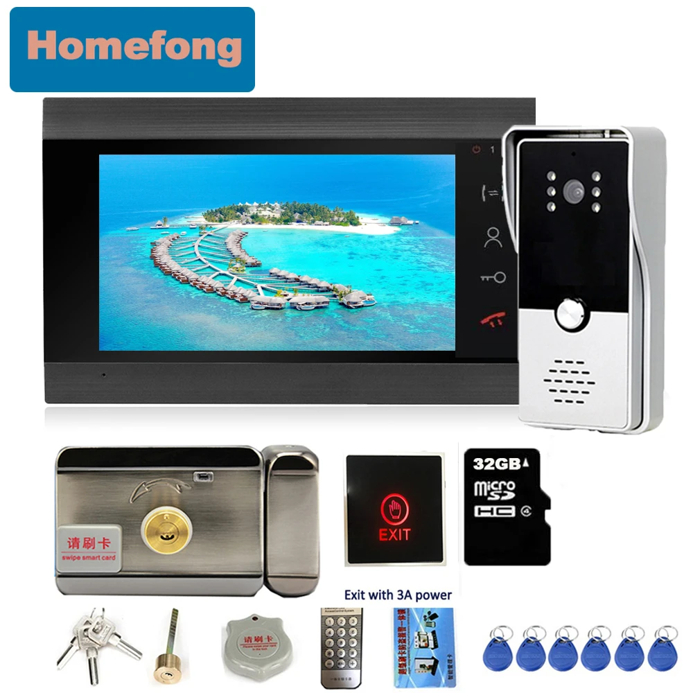 

Homefong 7 Inch Video Door Phone System Intercom System Electronic Lock Record Motion Detection with Doorbell Camera Unlock