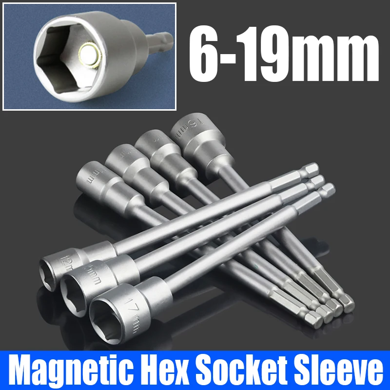 

1PCS 6-19mm L=150mm Hex Socket Sleeve Nozzles Nut Driver Magnetic Impact Socket Hex Shank Socket Wrench Socket Screwdriver