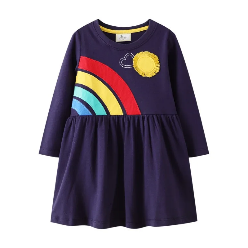 

Jumping Meters New Arrival Rainbow Girls Princess Clothing Birthday Dresses Applique Fashion Kids Costume Autumn Spring Frocks