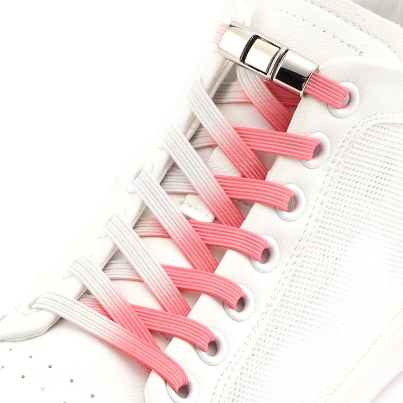 

Gradient Elastic Shoelaces Flat Metal buckle lock No Tie Shoe Laces For Sneakers Men And Women Leisure Lazy Shoelace 1 Pair