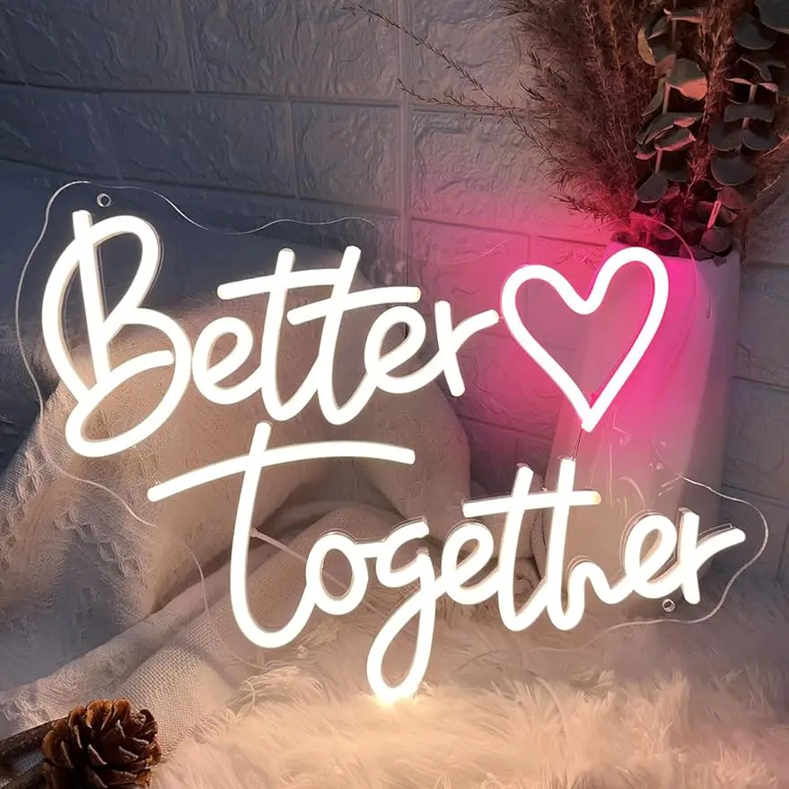 

Better Together Neon Sign LED Light Sign Wall Art Anniversary Valentines Day Wedding Gift for Women Bedroom Home Decor