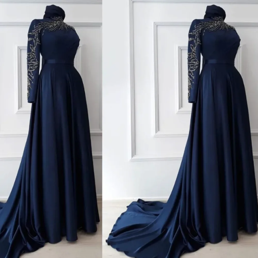 Saudi Arabia Dubai Muslim Satin Party Gowns Simple Pleated High Neck Long Sleeves A-Line Evening Dress Prom Custom Formal Wear
Saudi Arabia Dubai Muslim Satin Party Gowns Simple Pleated High Neck Long Sleeves A-Line Evening Dress Prom Custom Formal Wear