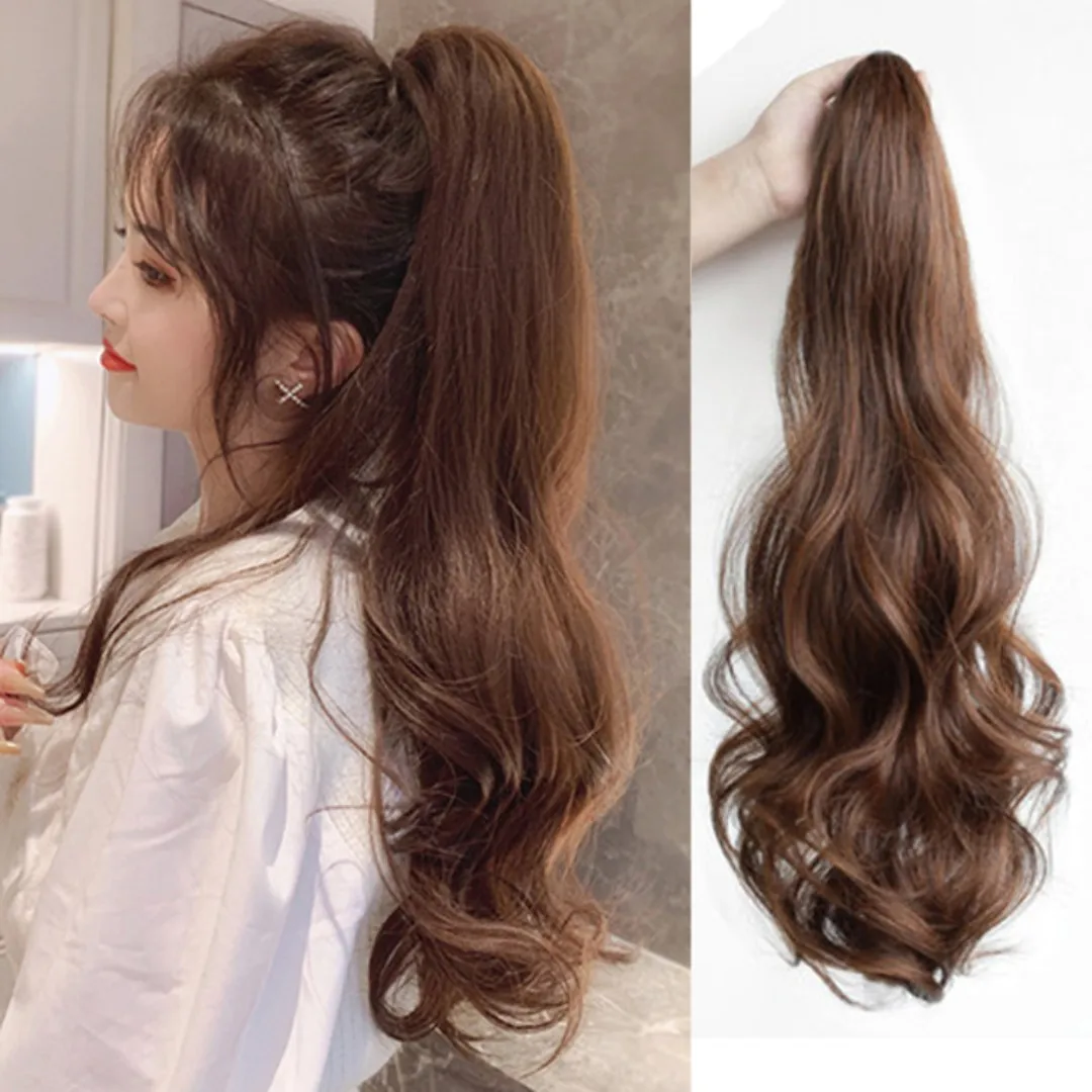 

Synthetic Long Body Wave Hair Band With Grab Clip Ponytail Wig 18inch Claw Curly Hair False Ponytail Fluffy Hair Can Be Braided