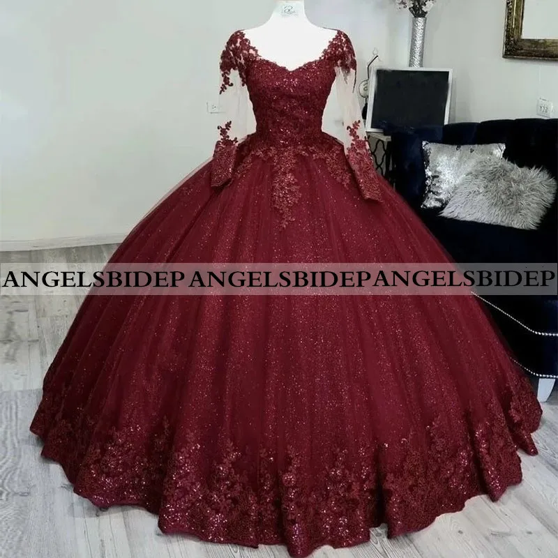 ANGELSBRIDEP Burgundy Quinceanera Dresses Shiny Ball Gown For 15 Party Long Sleeves Flower Applique Cinderella Birthday Gowns
ANGELSBRIDEP Burgundy Quinceanera Dresses Shiny Ball Gown For 15 Party Long Sleeves Flower Applique Cinderella Birthday Gowns