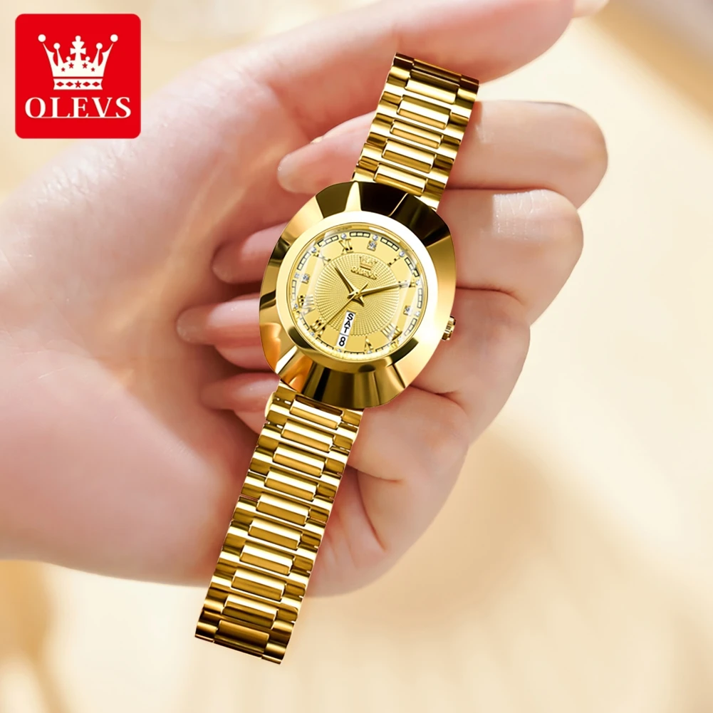 OLEVS-Montre à Quartz de Marque de Luxe pour Femme, Étanche, Surface Miroir Prismatique, Bracelet en Acier Inoxydable localité, Montre-Bracelet Originale pour Dame 4