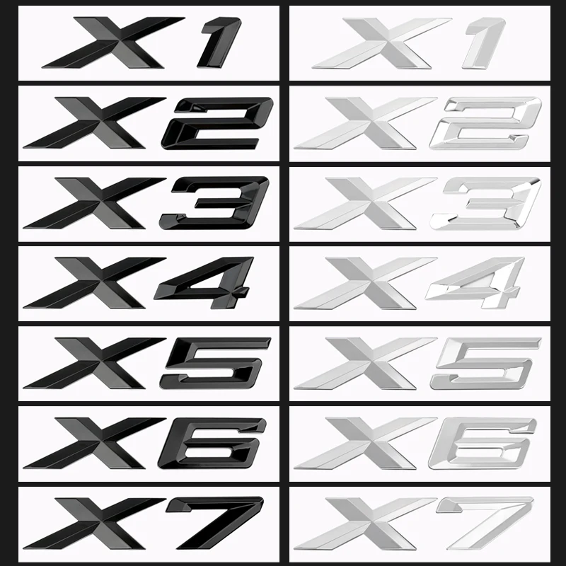 

3D Автомобильные буквы наклейка для логотипа BMW X1 E87 F48 X2 F39 X3 F25 G01 X4 F26 G02 X5 G05 E70 F15 X6 G06 F16 X7 G07 аксессуары