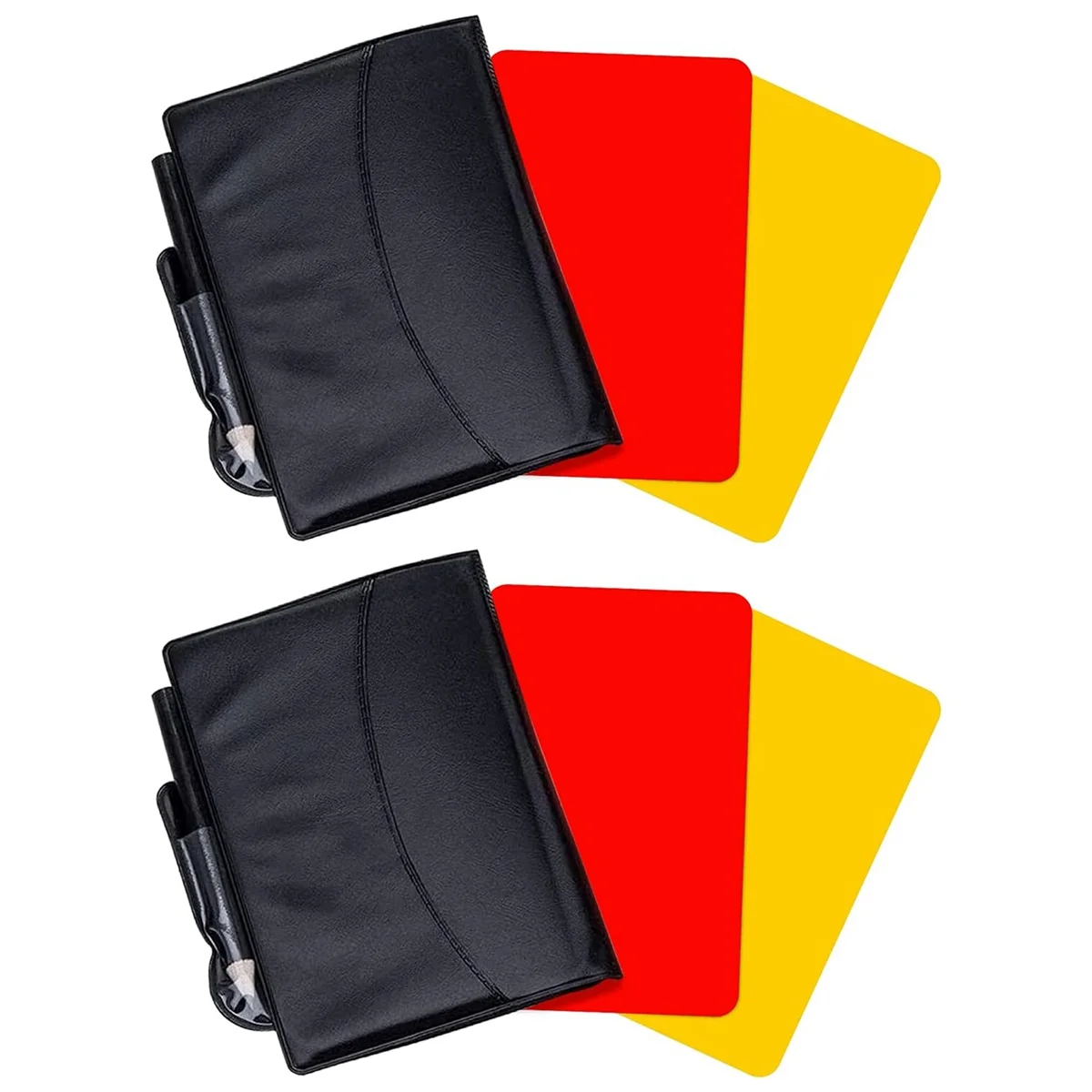 

2 упаковки, наборы карт для футбольного рефери, яркие красные и желтые карты для рефери с бумажником, очковые листы, аксессуары для футбола-карандаша