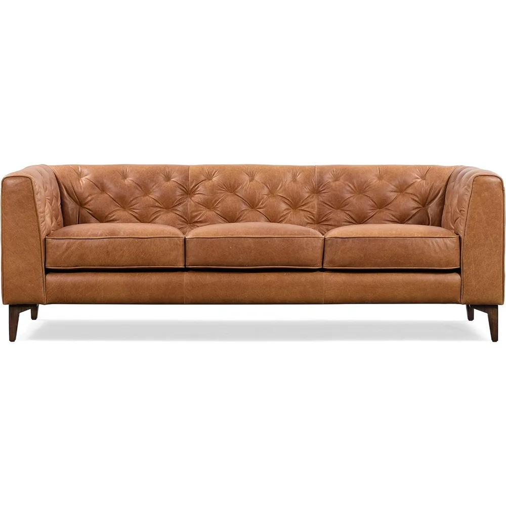 89-Inch Tufted Back - Leather Couch with Feather-Down Topper On Seating Surfaces – Vintage Pure-Aniline Italian Leather
89-Inch Tufted Back - Leather Couch with Feather-Down Topper On Seating Surfaces – Vintage Pure-Aniline Italian Leather