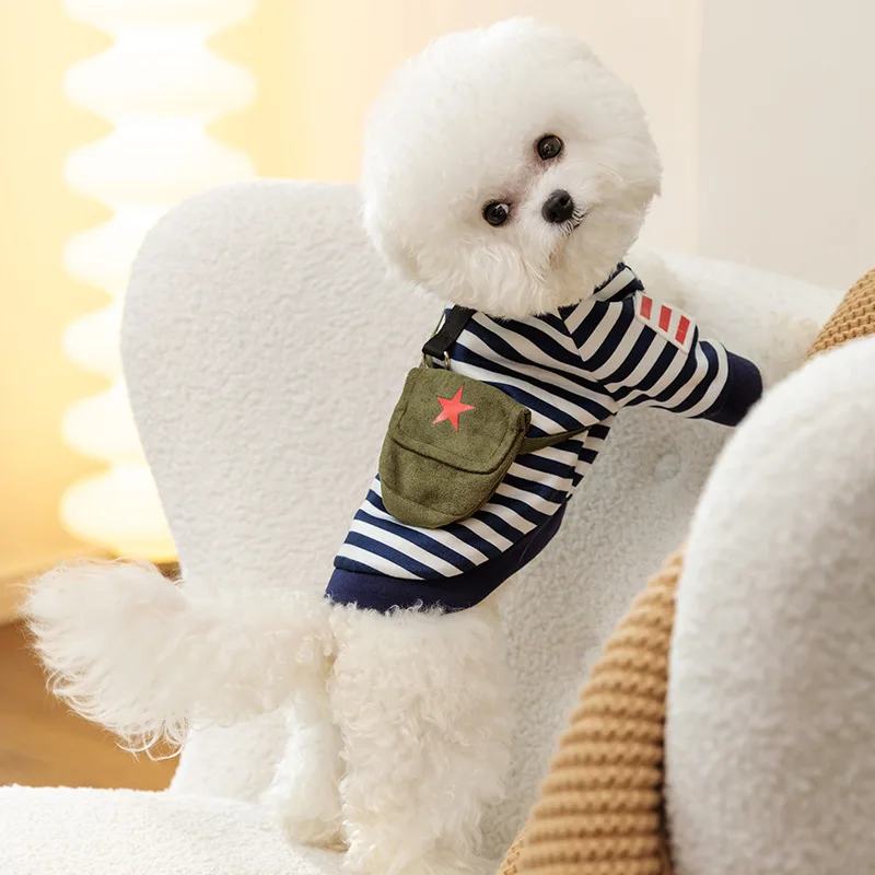 

Two Legged Pet Clothing Winter Dog Clothes Dog Stripes Satchel Hoodie Stretchable Pullover Teddy Warm Bottoming Shirt