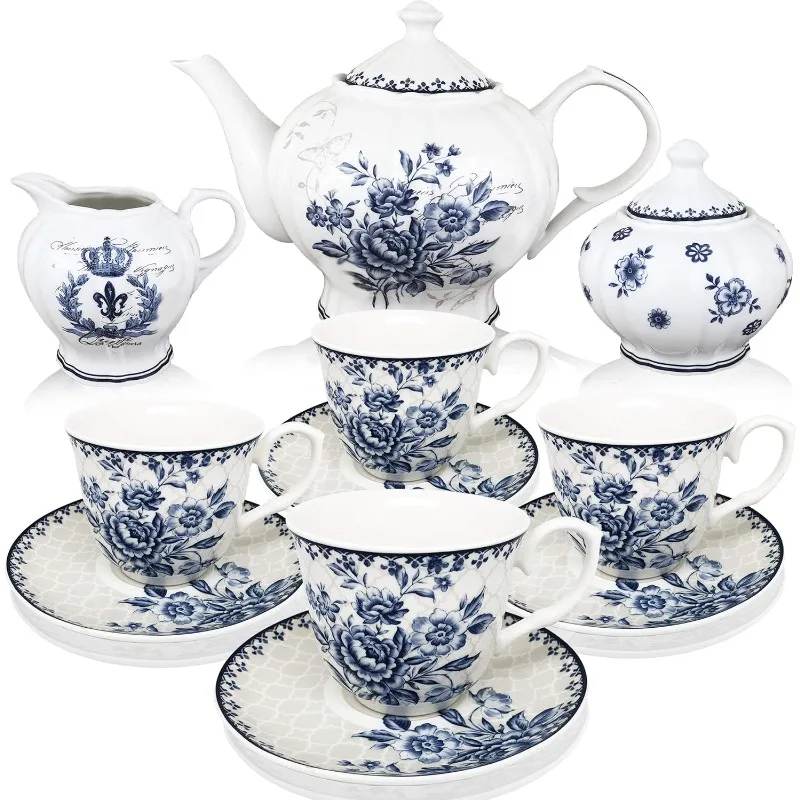 

Blue Dream Tea Set, cups (8oz), Pot (48oz), Creamer and Sugar Set, Gift box, China Tea Set, Service, Tea Cups