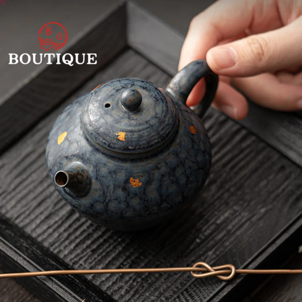 

160ml Luxury Bronze Glazed Teapot Japanese Old Rock Mud Art Pot Household Tea Making Kettle with Filter Cafes Supplies Ornaments
