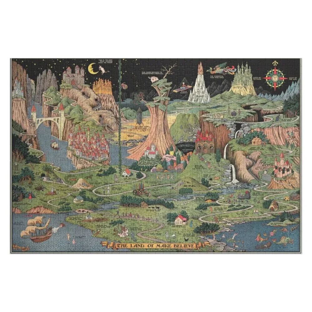 

The Land of Make Believe - fairy tale art / imaginary map Jigsaw Puzzle Personalized Gifts Wooden Boxes Puzzle