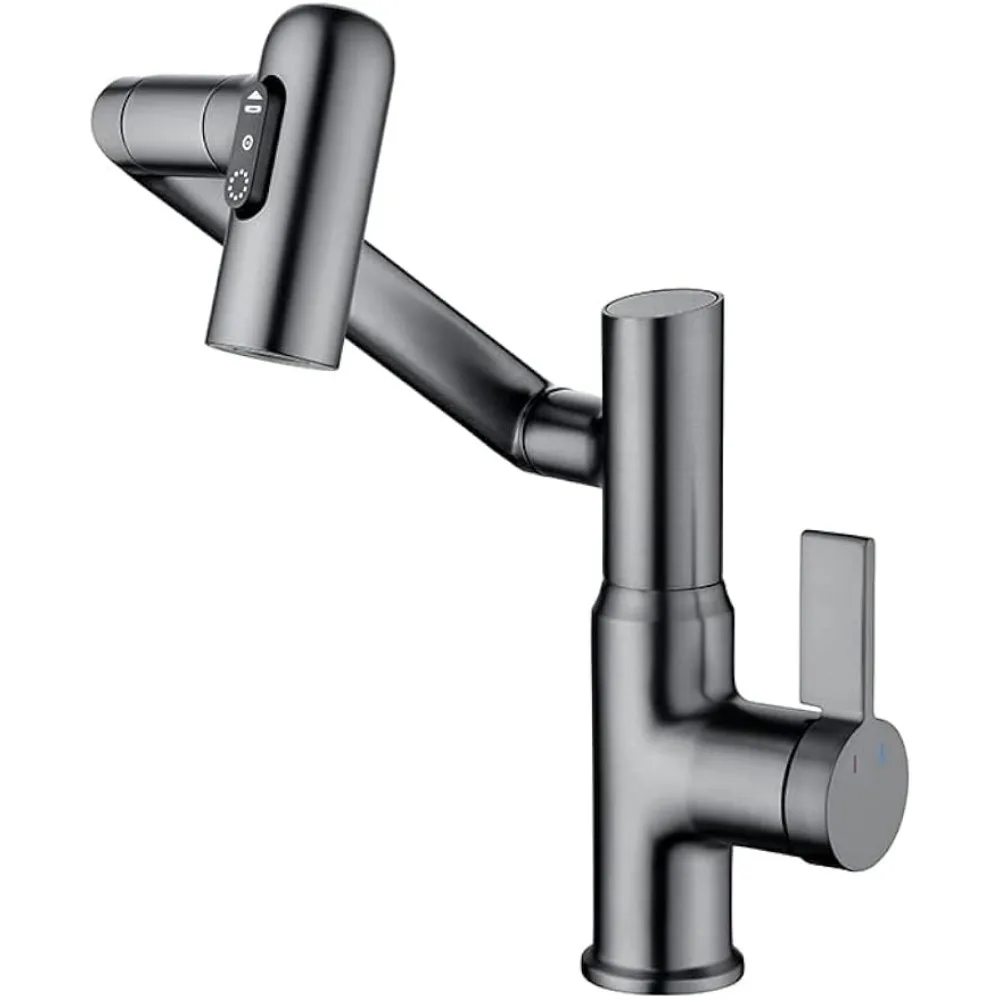 Rotatable Bathroom Faucet with Temperature Display (Batteries-Free), 3 Water Modes, Dark Grey
Rotatable Bathroom Faucet with Temperature Display (Batteries-Free), 3 Water Modes, Dark Grey