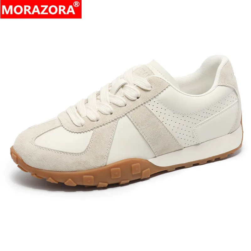 

MORAZORA 2024 New Suede Leather Mixed Color Women Sneakers Lace Up Casual Shoes Comfortable Platform Flats Fashion Ladies Shoes