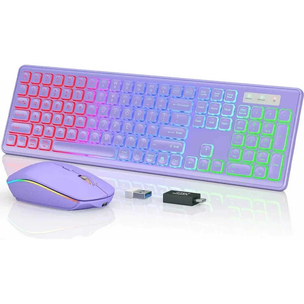 

Backlit Wireless Keyboard and Mouse Combo RGB Adjustable DPI Ergonomic Rechargeable Wireless Keyboard Set for Mac PC Laptop