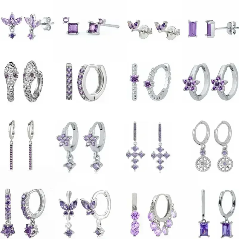 925 Sterling Silver Needle Purple Crystal Round Hoop Earrings for Women Stars/Butterfly/Flowers Pendant Earrings Fashion Jewelry
925 Sterling Silver Needle Purple Crystal Round Hoop Earrings for Women Stars/Butterfly/Flowers Pendant Earrings Fashion Jewelry