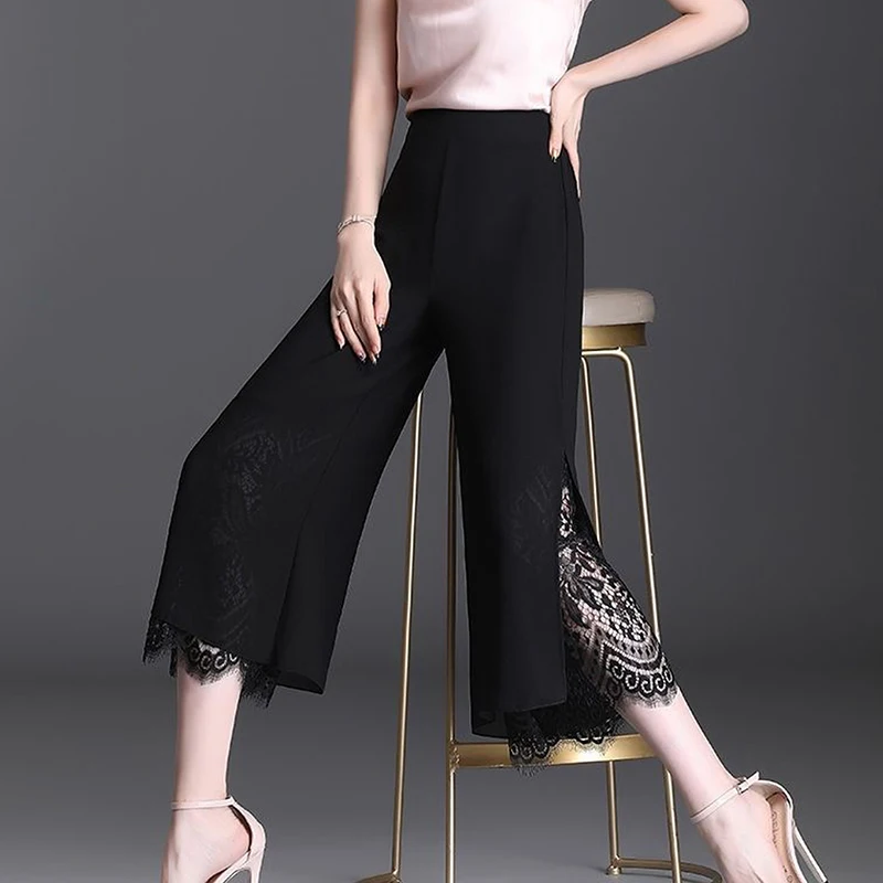 Summer New Women's Lace Splice Hollow Chiffon Pants Casual Vintage Elastic Waist Korean Female Cropped Wide Leg Pant Pantalones
Summer New Women's Lace Splice Hollow Chiffon Pants Casual Vintage Elastic Waist Korean Female Cropped Wide Leg Pant Pantalones