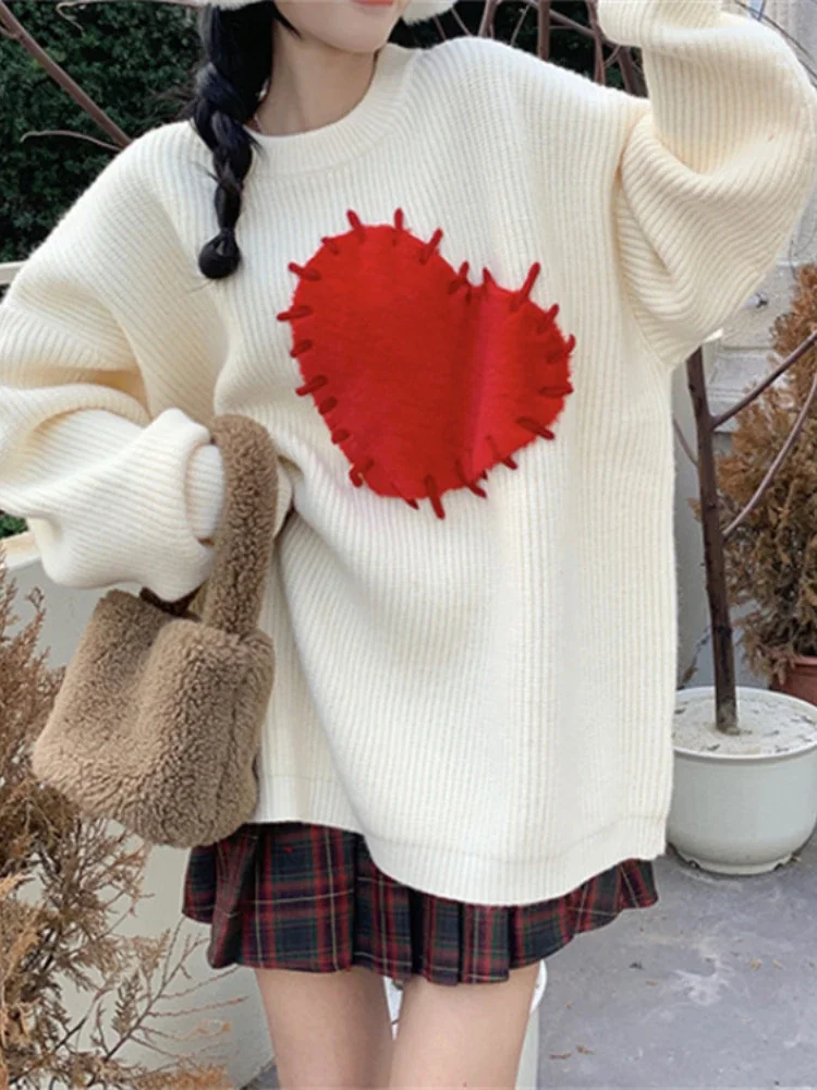 Sweater Women Korean Style Love Pattern Decoration White Blue Purple Loose Fitting Medium Length Knitted Sweater Pullover
Sweater Women Korean Style Love Pattern Decoration White Blue Purple Loose Fitting Medium Length Knitted Sweater Pullover