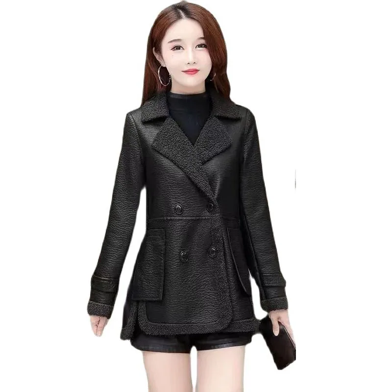 

Two-Sided Wear Women's Leather Coat High Grade Leather Clothing Suit Collar Skin Hair One Body Coat Feminine Short Windbreaker