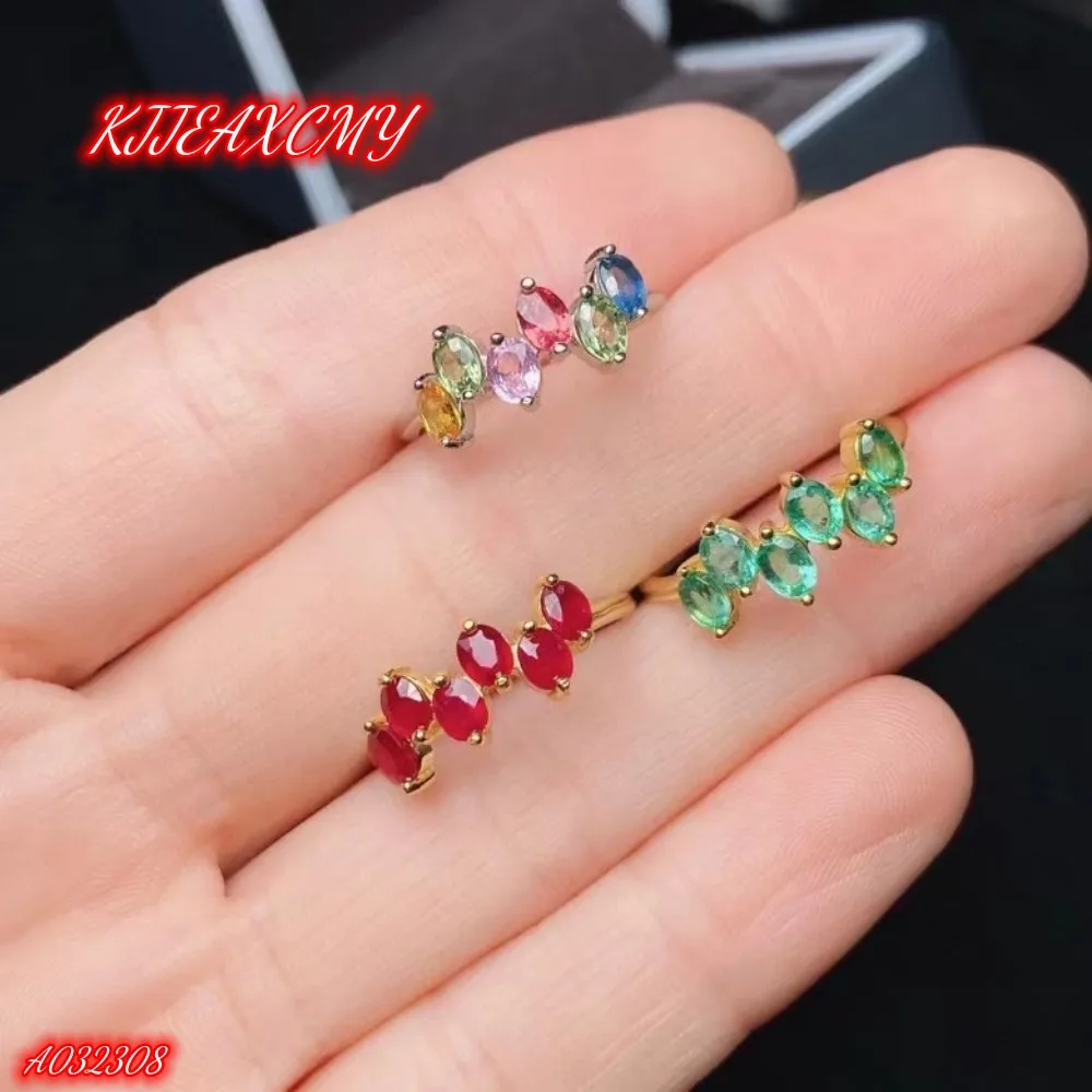 

KJJEAXCMY Brand Jewelry 925 Sterling Silver Inlaid with Natural Emerald Ruby Colorful Sapphire Women's Ring