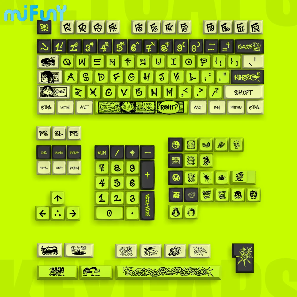 

Artist Theme Keycap Set Bright Fluorescent Green Ninego Street Artists Designer PBT 135keys Keycap Set for Mechanical Keyboard