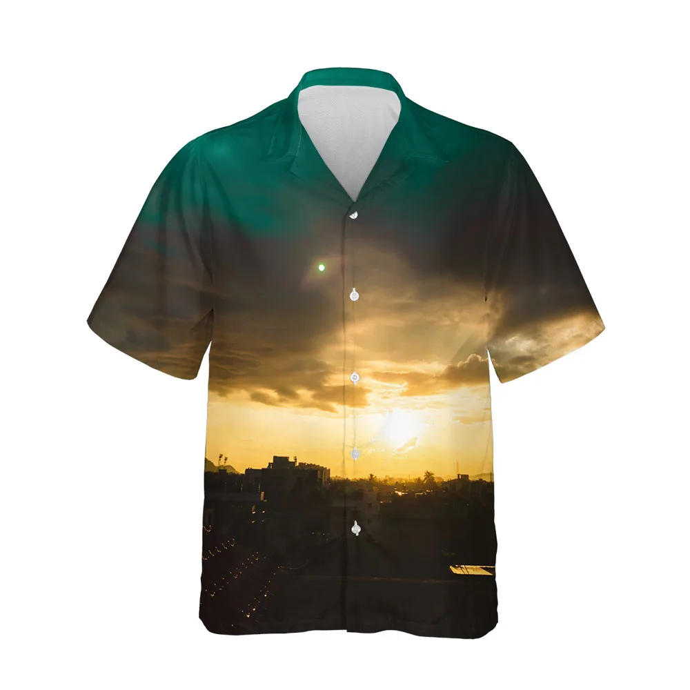 

Jumeast Гавайская летняя 3D печать мужские модные рубашки с коротким рукавом Сумерки вид повседневные рубашки дышащая уличная одежда блузки