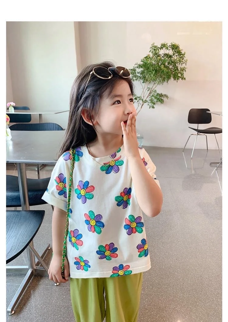 1 قطع الصيف الاطفال زهرة طباعة قمم ملابس الفتيات الكورية نمط قميص الأطفال قصيرة الأكمام تي شيرت الطفل عارضة الراحة تي شيرت 1 قطع الصيف الاطفال زهرة طباعة قمم ملابس الفتيات الكورية نمط قميص الأطفال قصيرة الأكمام تي شيرت الطفل عارضة الراحة تي شيرت