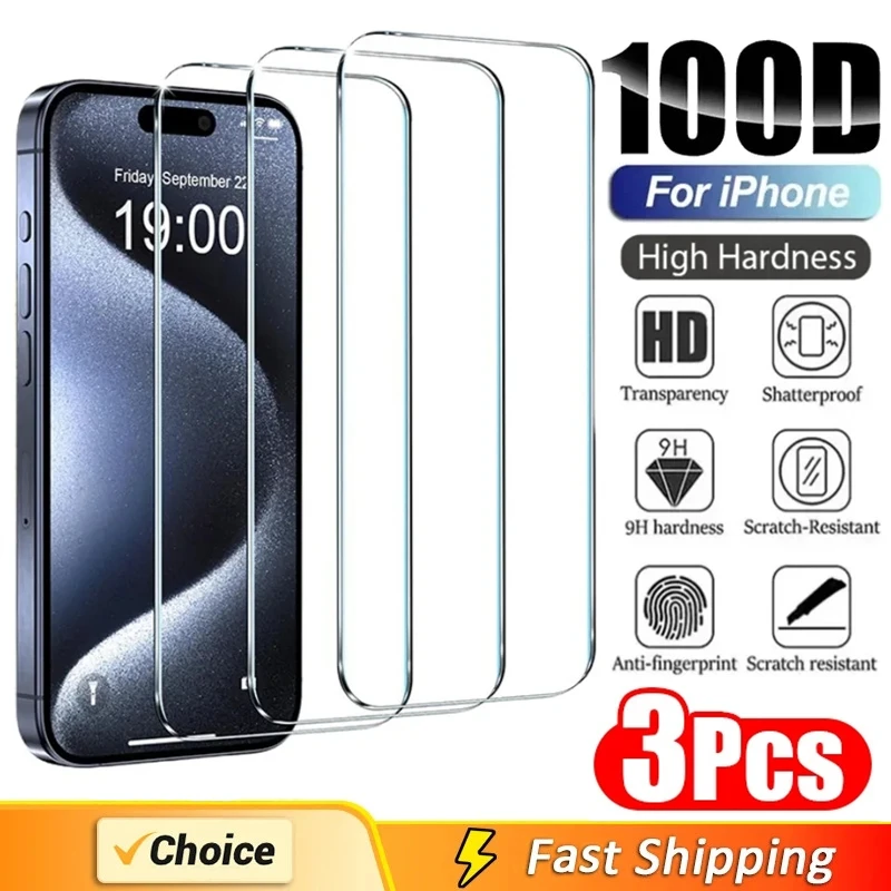 

3Pcs Tempered Glass For iPhone 14 11 Pro Max 13 12 Mini 8 7 Plus Screen Protector For iPhone 15 XR X XS MAX SE Protective Glass