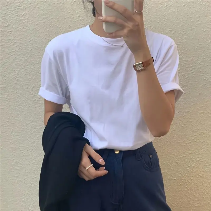 Summer Pure Cotton Women Top Short Sleeved Spring and Autumn Inner Matching Loose Bottomed Shirt Korean Shoulder White T-shirt
Summer Pure Cotton Women Top Short Sleeved Spring and Autumn Inner Matching Loose Bottomed Shirt Korean Shoulder White T-shirt