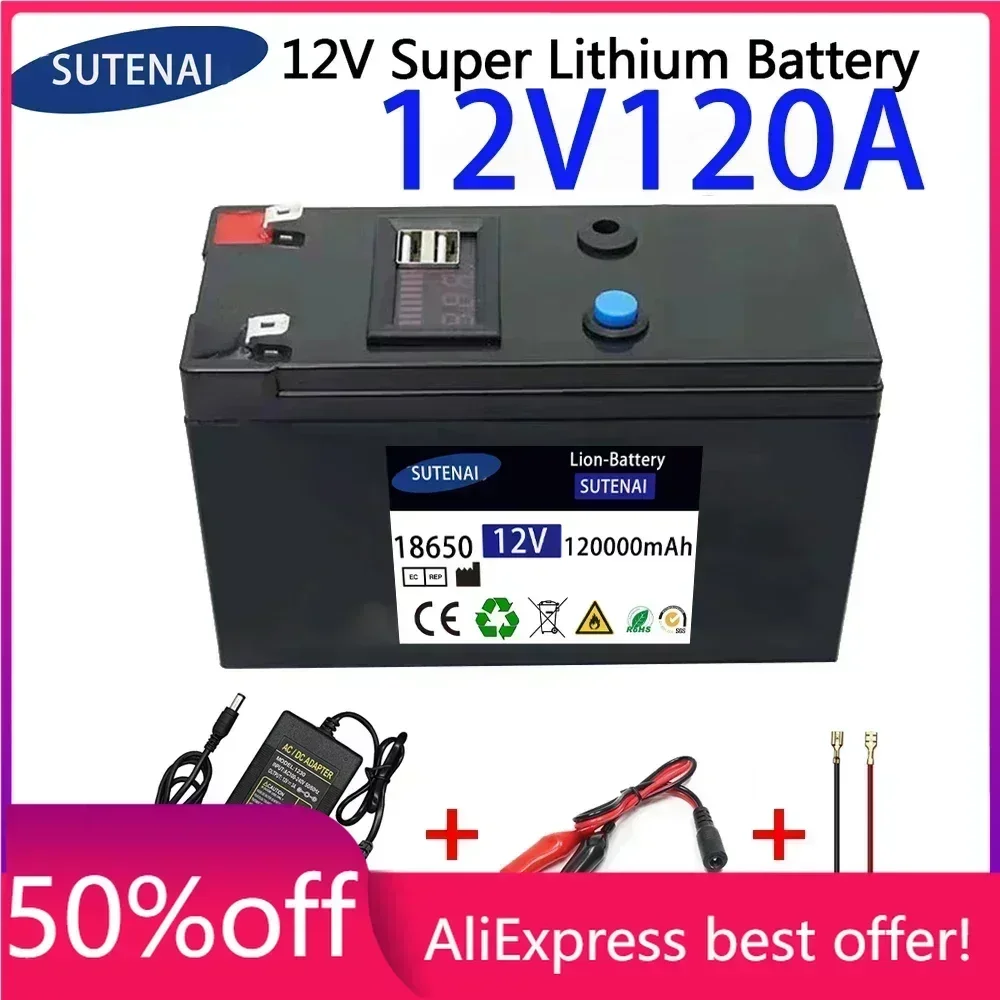 12V Battery 120Ah 18650 lithium battery pack Rechargeable battery for solar energy electric vehicle battery+12.6v3A charger
12V Battery 120Ah 18650 lithium battery pack Rechargeable battery for solar energy electric vehicle battery+12.6v3A charger