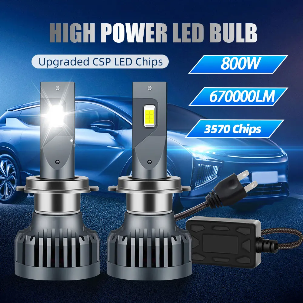 

2pcs 800W H4 LED Bulb 6000K Car Headlight 12V Fog Light CSP 3570 for H1 H7 H3 H8 H9 H11 H13 9004 9005 9006 9007 9012 Hb4 Lamp