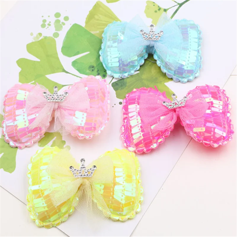 

10Pcs/Lot Sequin Decorative Crown Bow Hairpin Children Elegant Hair Clip Temperament Duckbill Clip Girls Hair Accessories