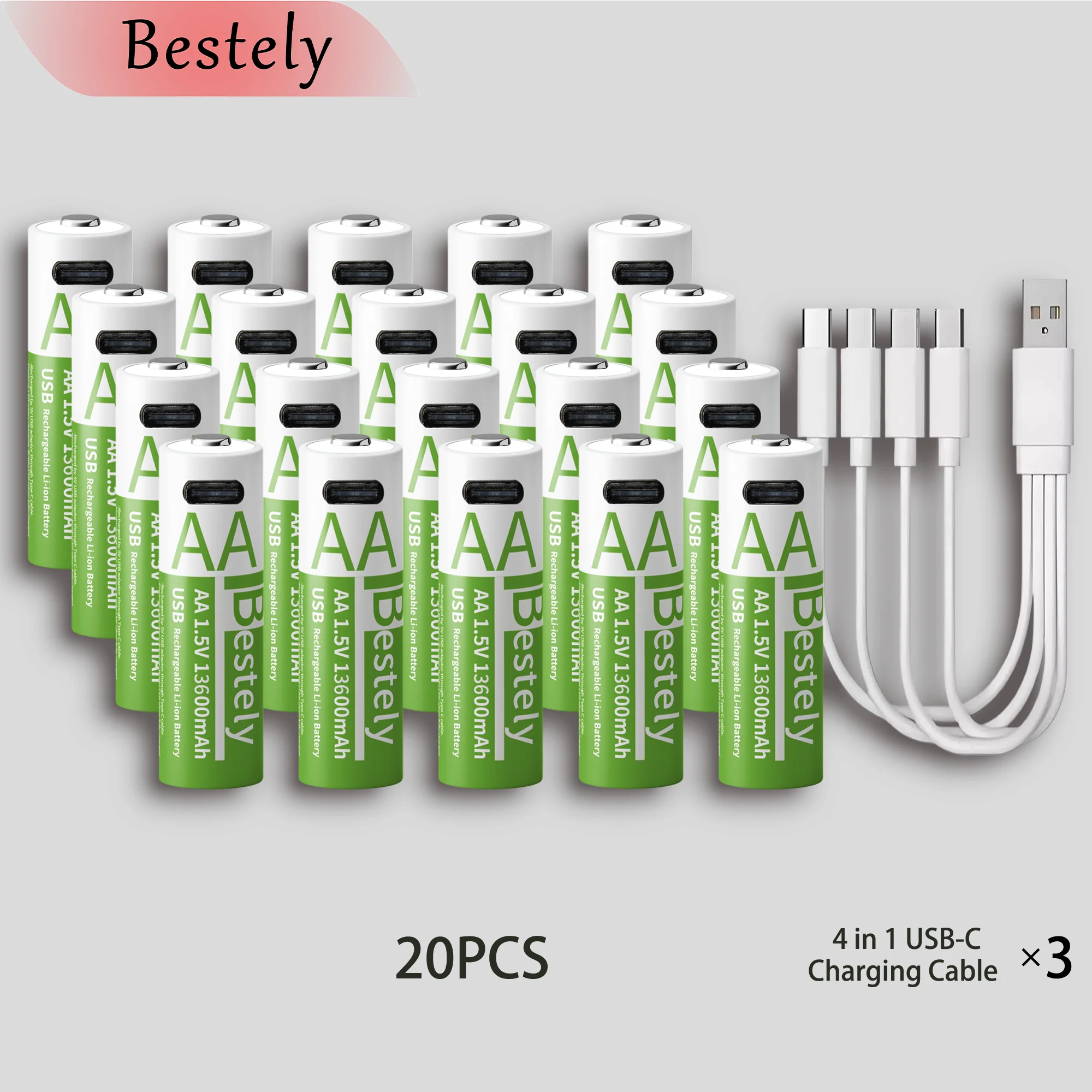 Bestely 1.5V 13600mAh USB AA Lithium ion Rechargeable Battery, Fast Charging Li-ion Akku , 2000 Cycle with USB- C Port Cables Bestely 1.5V 13600mAh USB AA Lithium ion Rechargeable Battery, Fast Charging Li-ion Akku , 2000 Cycle with USB- C Port Cables
