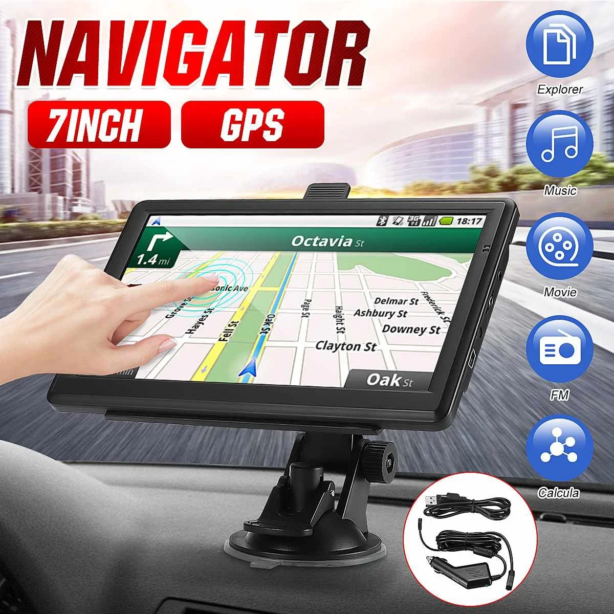 

7 Inch Car GPS Navigation Touch Screen GPS Navigator Truck Sunshade Sat Nav 8GB-128MB 2020 America Europe Map GPS Navigators New