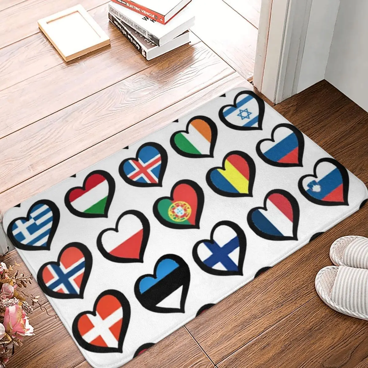 Коврик для ног с изображением флагов, сердец, из полиэстера 
Коврик для ног с изображением флагов, сердец, из полиэстера