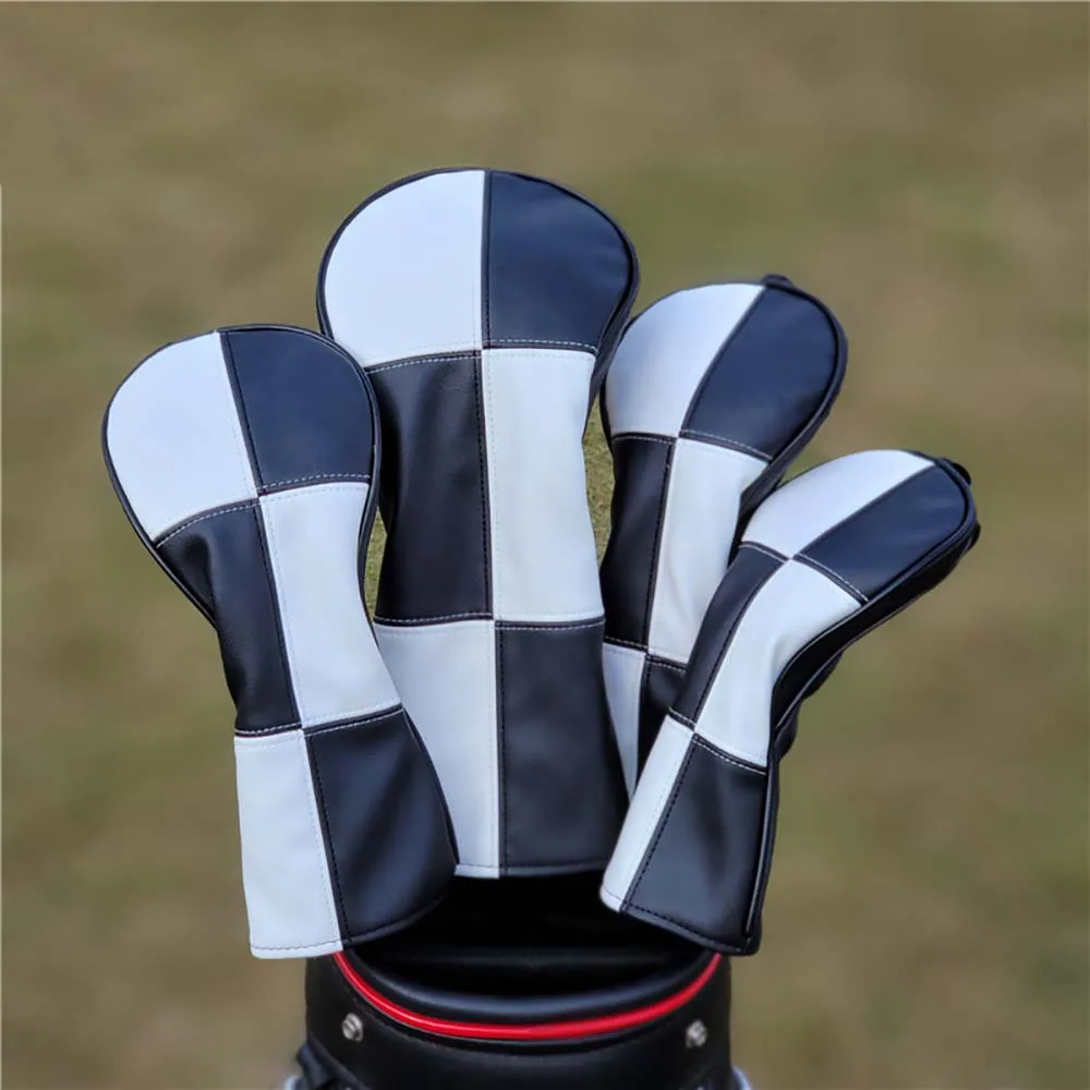 

Fashion Trends Golf Club Headcovers #1 #3 #5 #UT Driver Fairway Hybrid Woods Cover PU Leather Head Covers Black White Grid