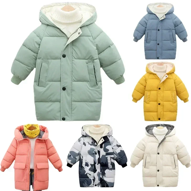 

2-12Y Kids Down Long Outerwear Winter Clothes Teen Boys Girls Cotton-Padded Parka Coats Big Children Thicken Warm Cotton Jackets