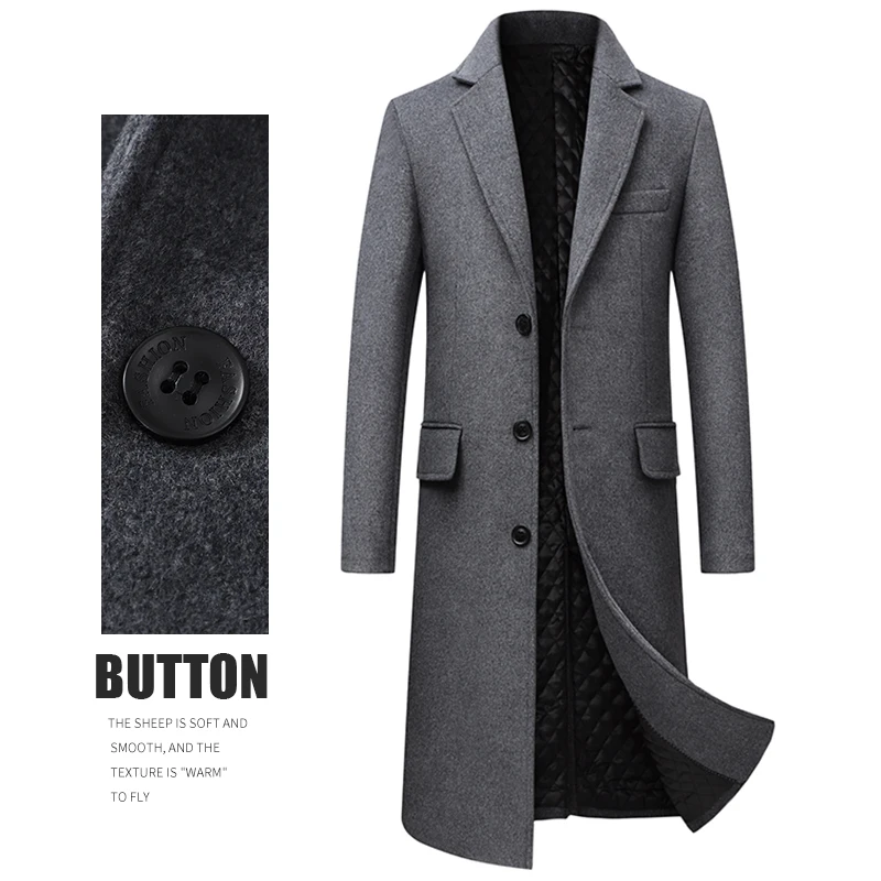

Fashion Casual Jackets Mens Thick Wool Trench Warm Cardigans Blends Coat Windbreaker Solid Mens X-Long Thick Woolen Coats