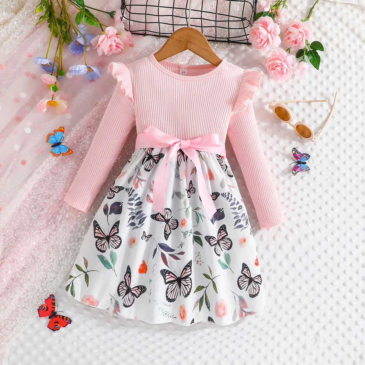Spring Autumn Girls Dress Long Sleeve Round Neck Patchwork Butterfly Print A-line Princess Dresses Children's Casual Clothing
Spring Autumn Girls Dress Long Sleeve Round Neck Patchwork Butterfly Print A-line Princess Dresses Children's Casual Clothing