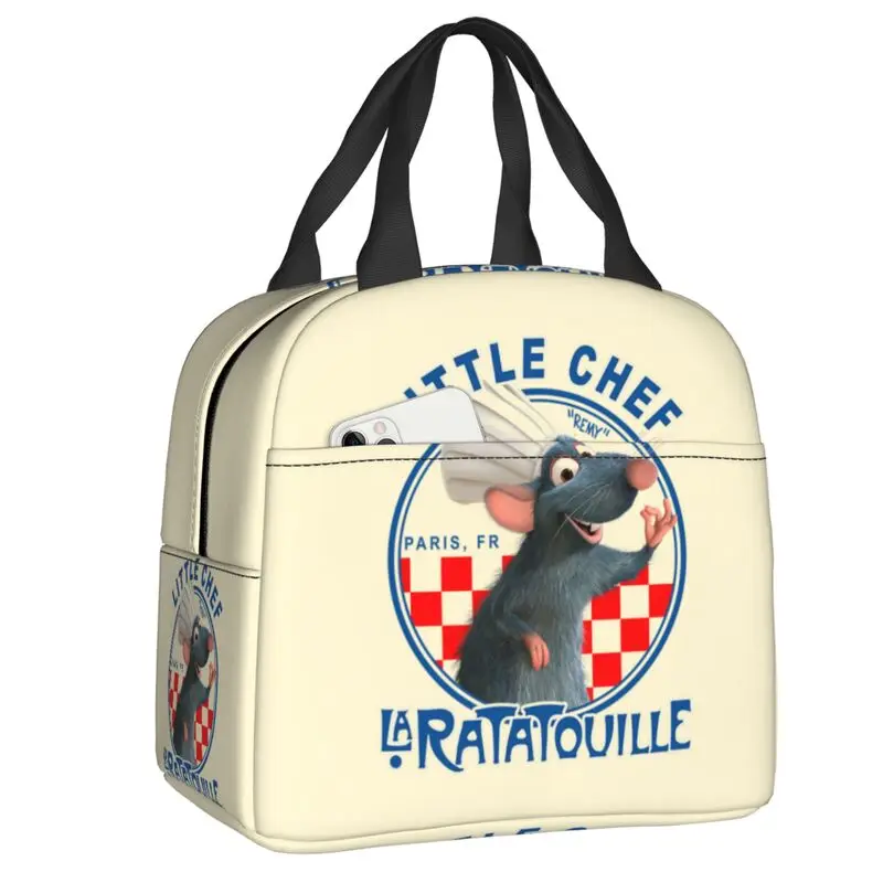 

Funny Ratatouille Insulated Lunch Bag for Camping Travel Cartoon Cat Portable Thermal Cooler Bento Box Women Children