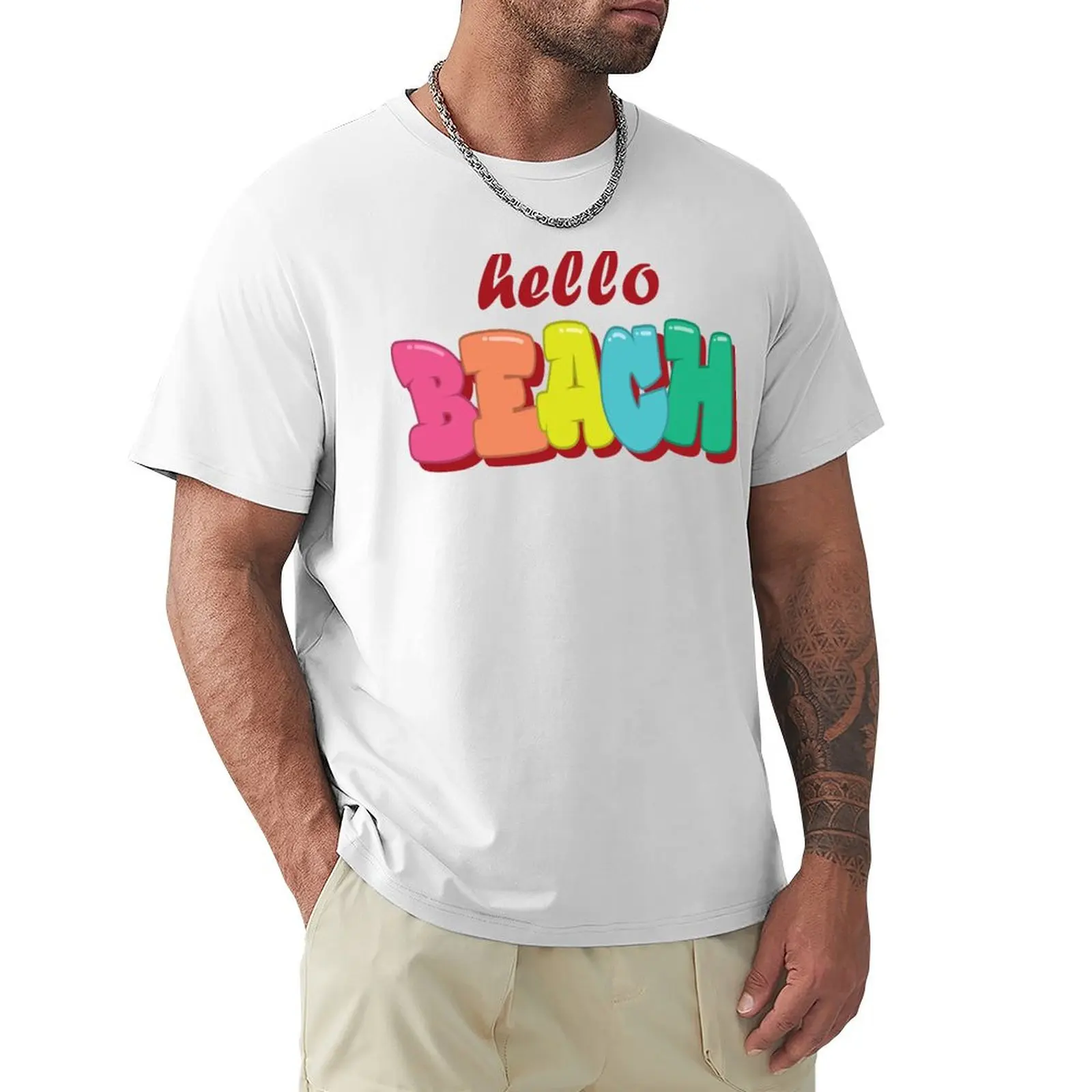 

Hello Beach T-shirt aesthetic clothes blanks graphics korean fashion black t shirts for men