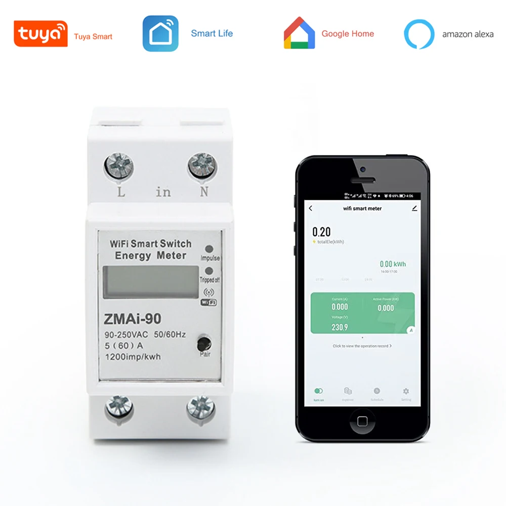 Tuya Smart WiFi Switch 60A kwh Energy Meter Single Phase Din Rail Monitor and Record Power Consumption Support Alexa Google Home
Tuya Smart WiFi Switch 60A kwh Energy Meter Single Phase Din Rail Monitor and Record Power Consumption Support Alexa Google Home