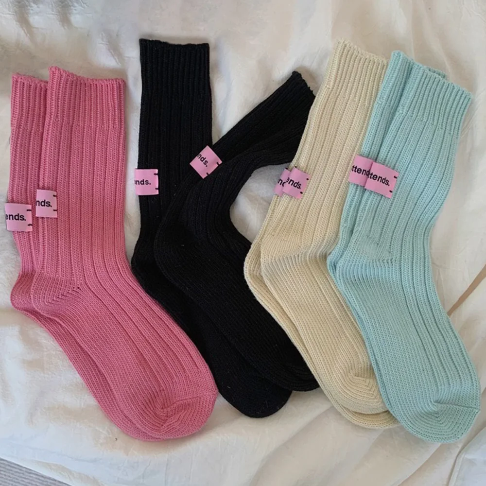 

Korean Womens Socks Y2K Thicken Colors Stacking Loose Sock Spring Knitted Wool Warm Casual Cotton Long Tube Sox Female Stockings