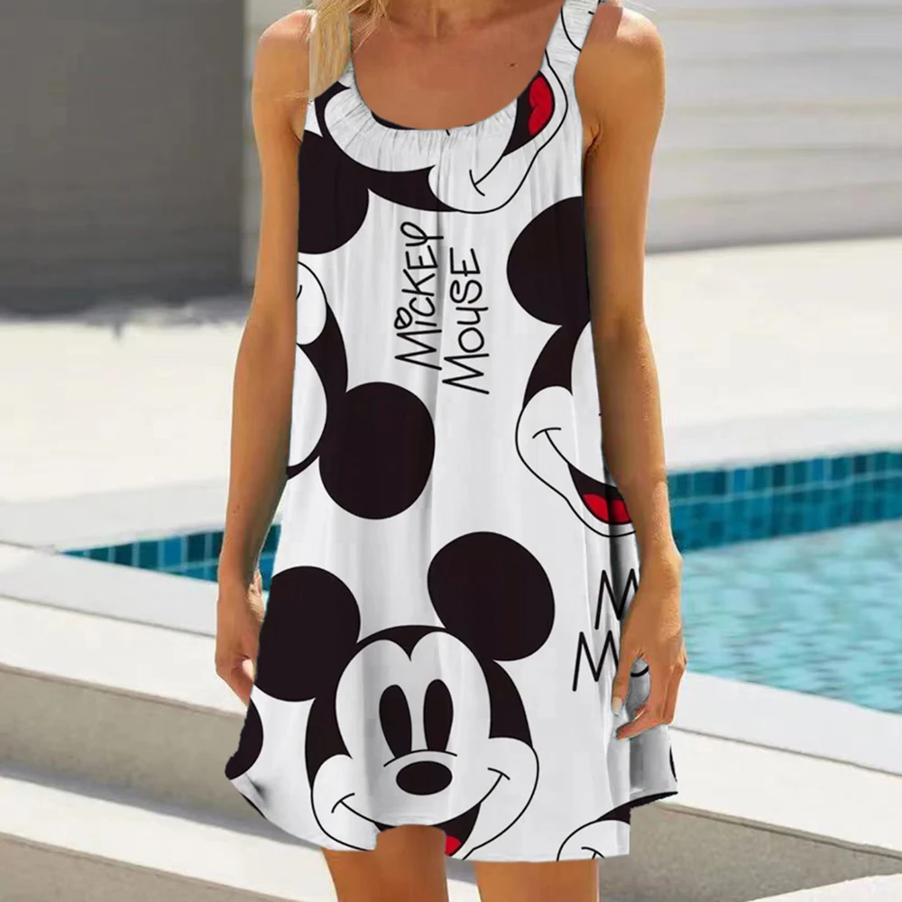 

2024 Summer Fashion Sling Print Sexy Skinny Seaside Casual Oversize Women's Beach Dresses Disney-Mickey Minnie Dresses for Women