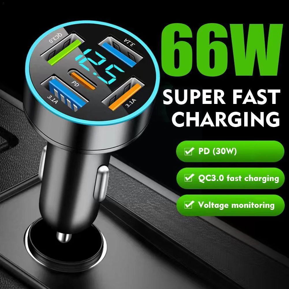 1x 4 USB + 1PD Car Charger Type-C QC3.0 Fast Charging Adapter Socket Splitter DC12V-24V LED Display Monitors Charging-Units
1x 4 USB + 1PD Car Charger Type-C QC3.0 Fast Charging Adapter Socket Splitter DC12V-24V LED Display Monitors Charging-Units