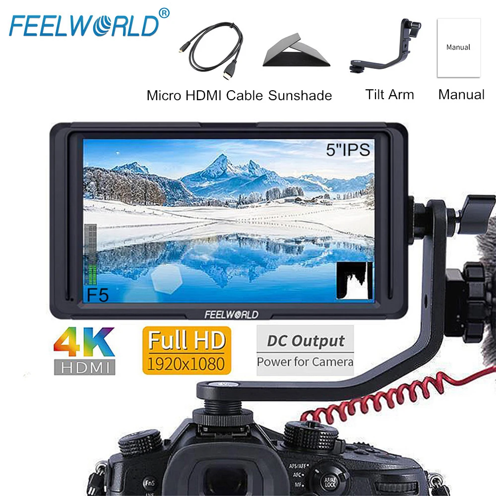 FEELWORLD F5 5" DSLR Camera Field Monitor 4K HDMI Full HD 1920x1080 IPS Video Peaking Focus Assist
FEELWORLD F5 5" DSLR Camera Field Monitor 4K HDMI Full HD 1920x1080 IPS Video Peaking Focus Assist