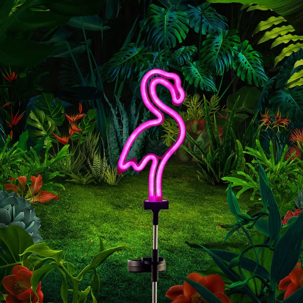 

Solar LED Flamingo Neon Lawn Lamp Outdoor Fence Light Solar Garden Stake Lights Pathway Light for Lawn Patio Yard Walkway Decor